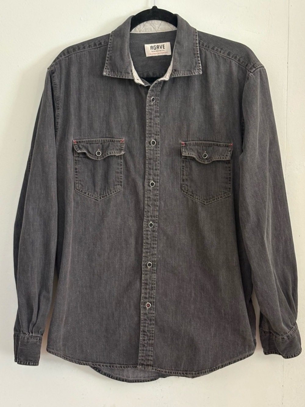 Agave Denim, Long Sleeve Button Up Gray Wash Denim Shirt, Size Men’s Large